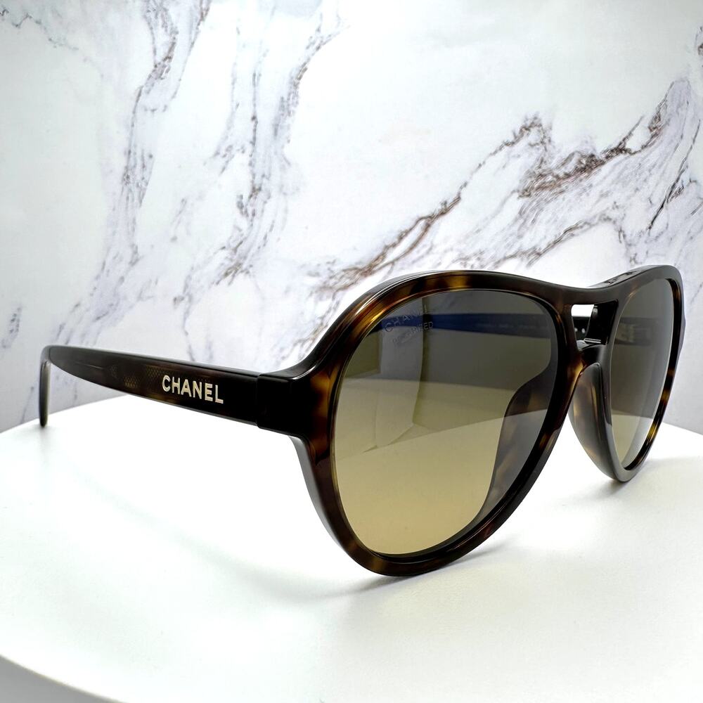 New CHANEL Sunglasses Brown Havana Polarized Lens Pilot Aviator - Picture 2 of 16
